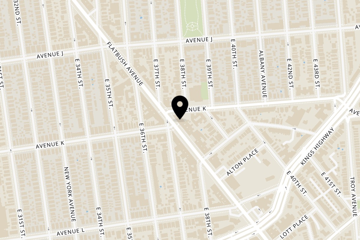 Map showing the location of Yard and Abroad Bistro on 1827 Flatbush Ave in Brooklyn
